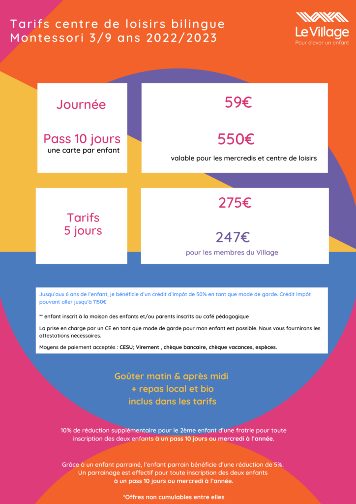 Tarifs vacances extraordinaires centre de loisirs le village la maison des enfants 20222023 le village castelnau le lez