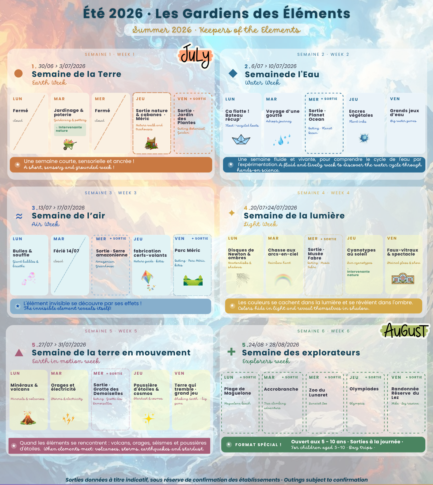 Programme été 2026 - Les Gardiens des Éléments
